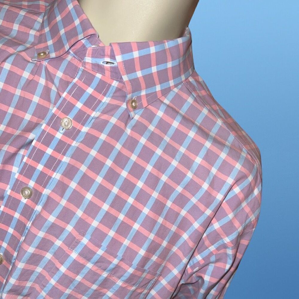 Vineyard Vines Classic Fit Murry Shirt Blue Pink Check Button Up Size XL #83 - Picture 2 of 6